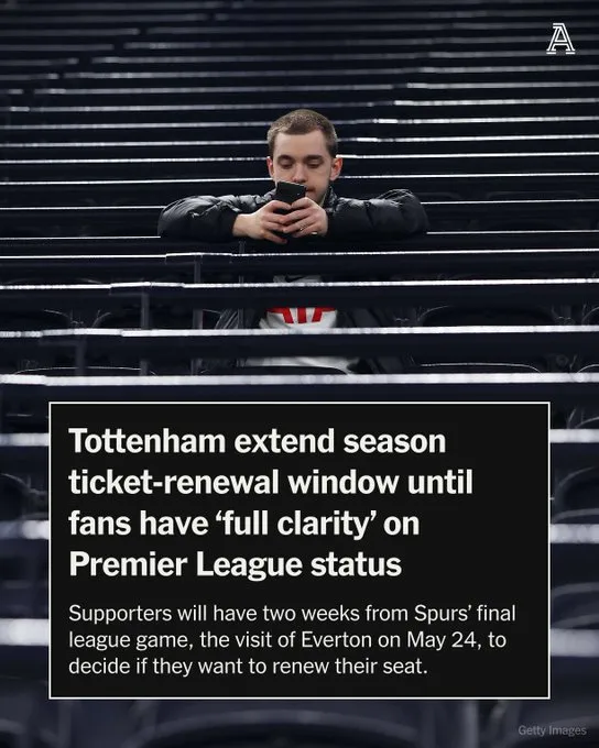 开云App-TA：热刺延长季票续费窗口期，待球迷明确保级前景后再决定